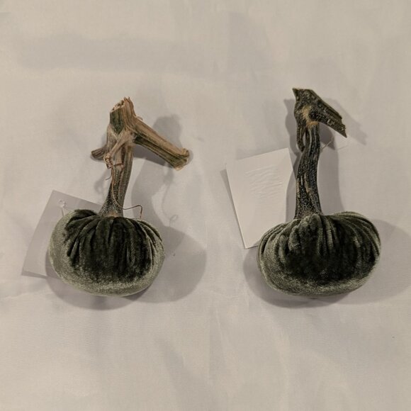 NWT Hot Skwash Silk Velvet Pumpkins (SET of 2, Handmade with Natural Stems) - Picture 7 of 13